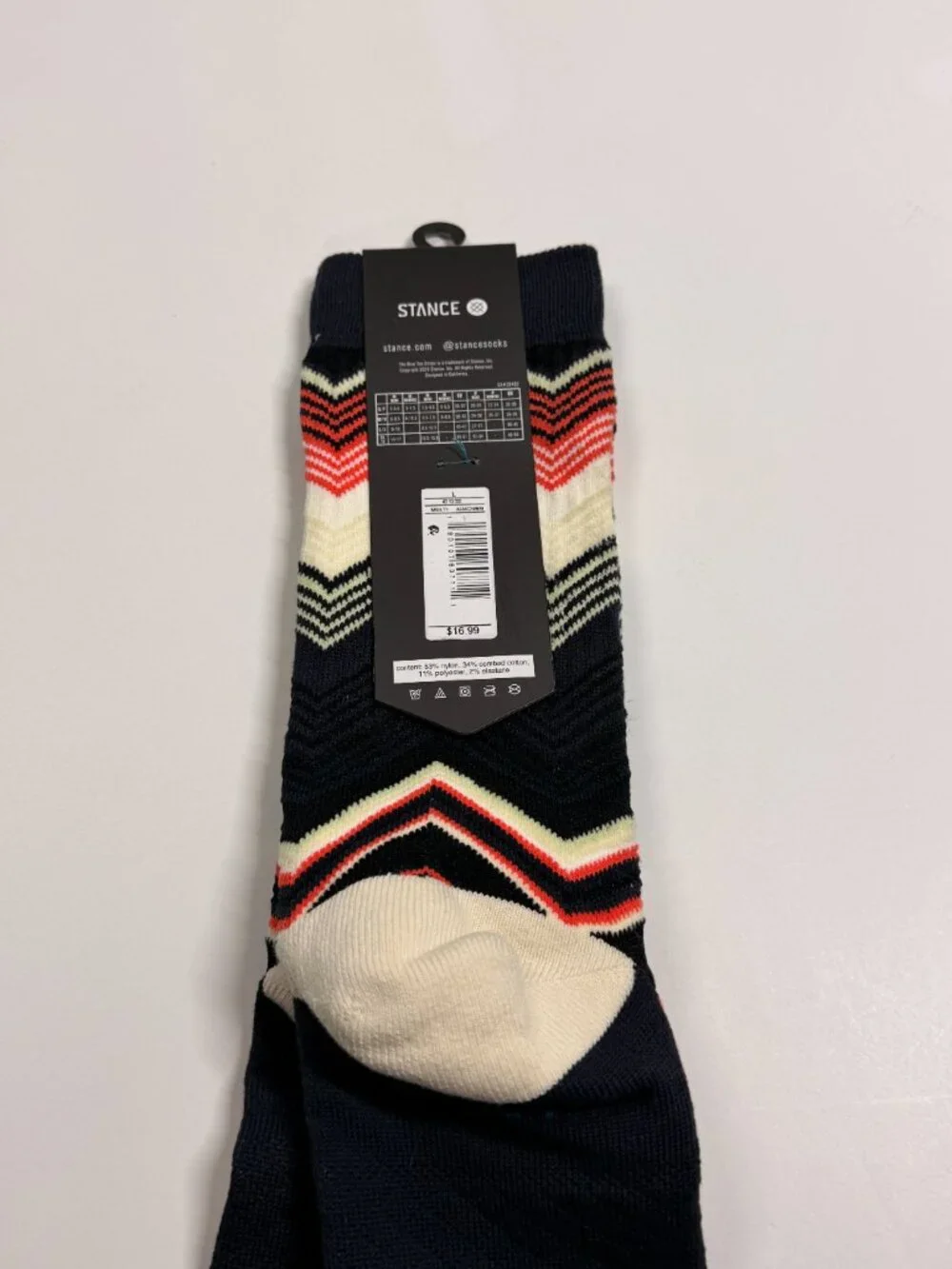 NWT Stance Cotton Blend Crew Socks - Modern Striped - Large